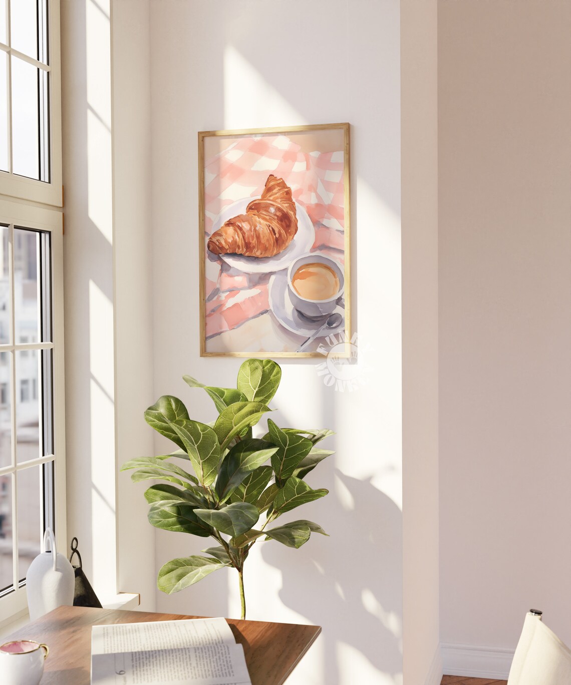 Buttery Croissant Coffee Watercolor Pink French Morning Cafe Poster - Image 3
