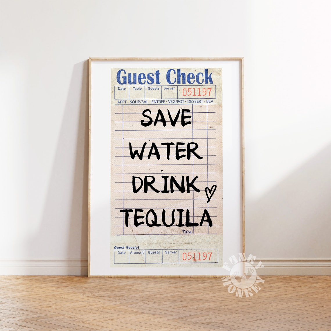 Save Water Drink Tequila Funny Vintage Guest Check Bar Poster