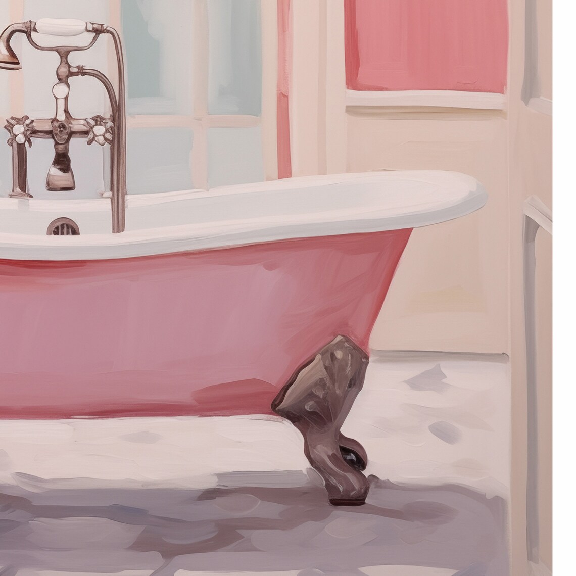 Pink Vintage Girly Bathroom Art Print, Coquette Retro