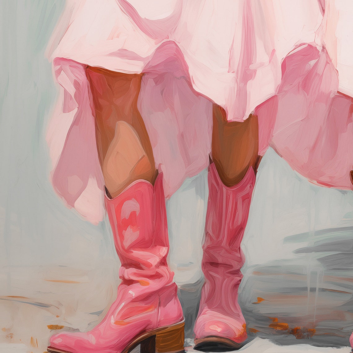 Coastal Cowgirl Art Print Pink Preppy Retro Cowboy Boots Painting Poster Trendy Western Wall Art Dorm Room Girly Print