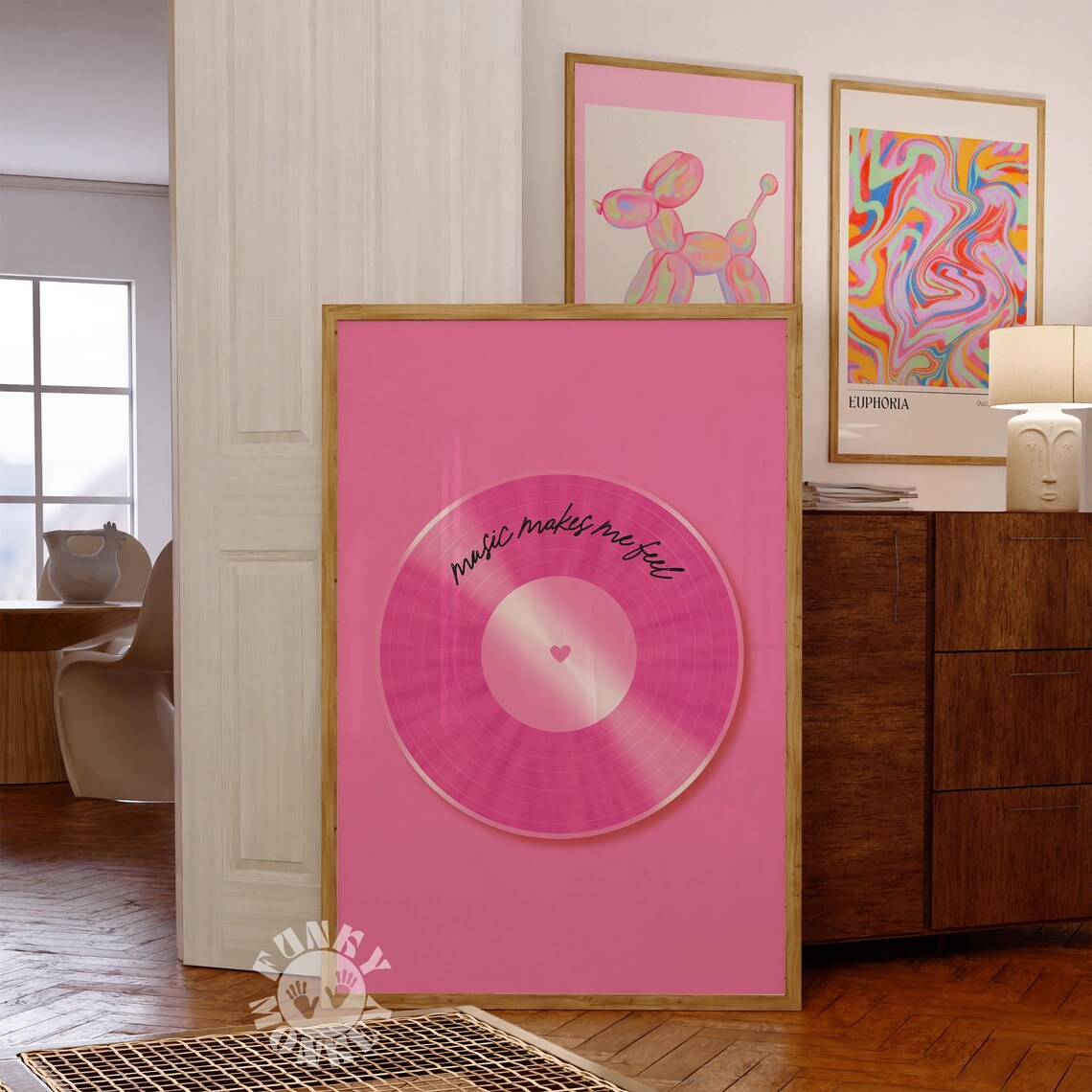 Music Makes Me Feel Hot Pink Vinyl Record Heart Center Poster - Image 3