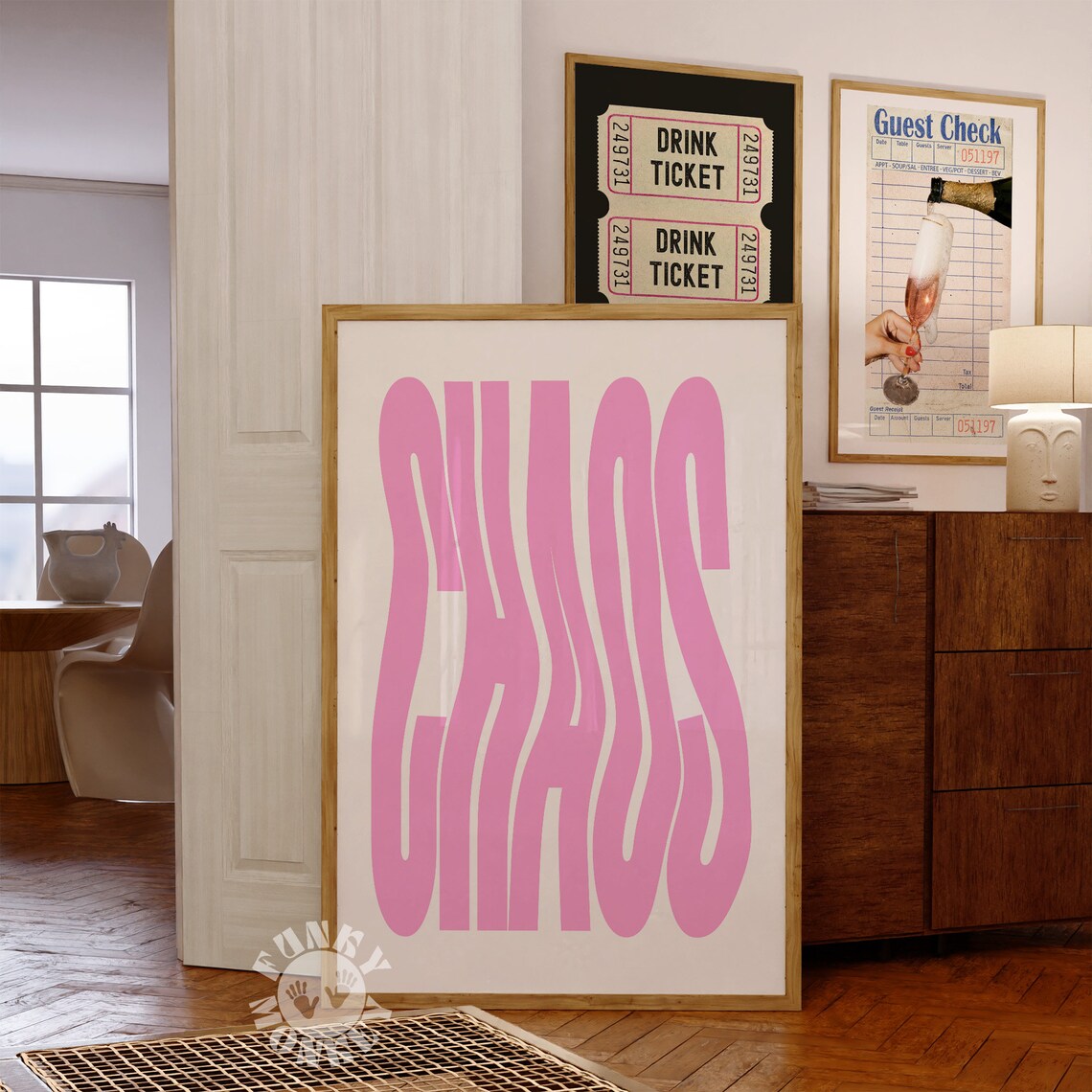 Pink Chaos Print, Retro Preppy Wall Art Poster - Image 3