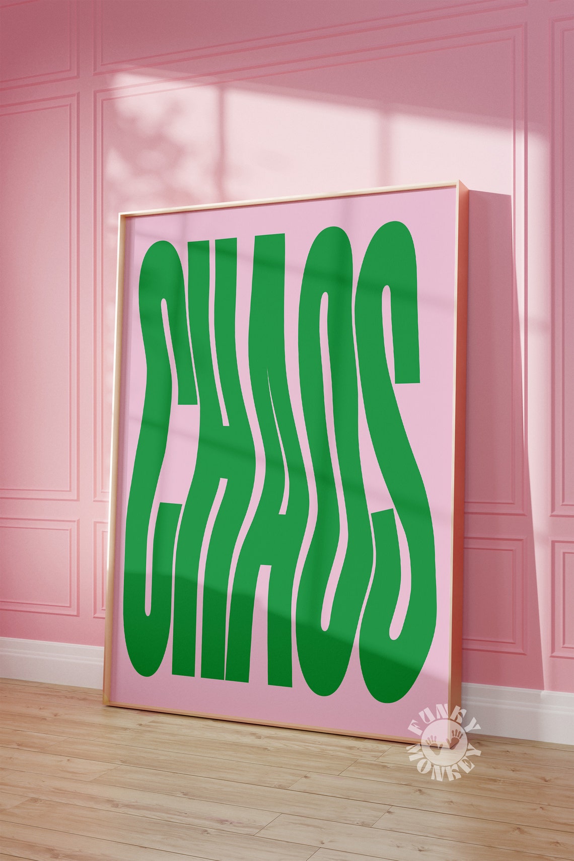 Chaos Giant Green Wavy Typography Pink Maximalist Art Poster