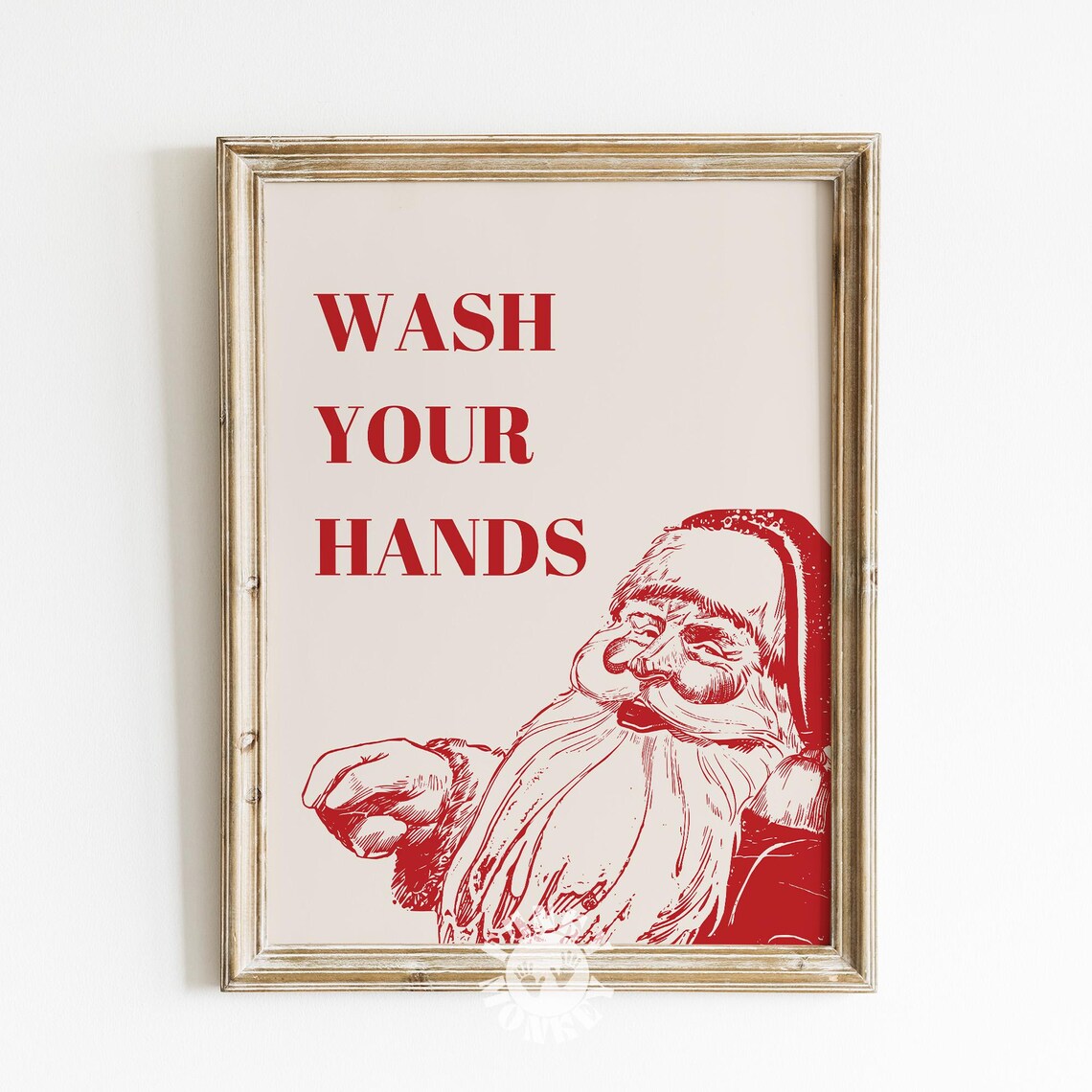 Christmas Bathroom Humor Art Print, Santa Hands