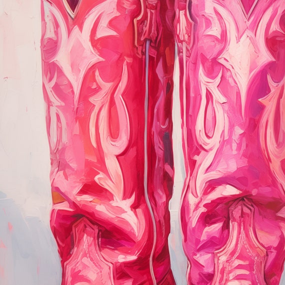 Pink Preppy Cowgirl Boots Print Funky Western Painting Maximalist Decor Trendy Cowboy Boots Art Dorm Room Girly Print
