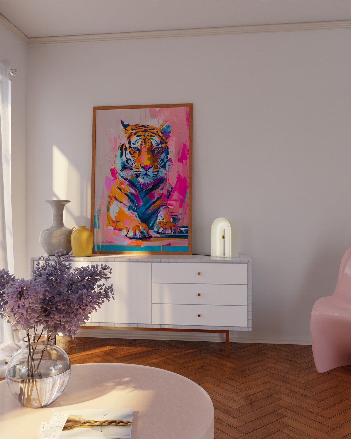 Pink Pop Art Tiger Portrait Bold Colorful Abstract Living Room Poster - Image 3