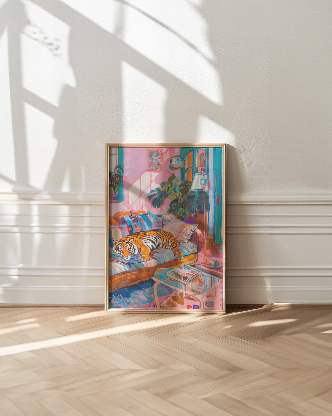 Tiger Poster, Maximalist Pink Aesthetic Art Print