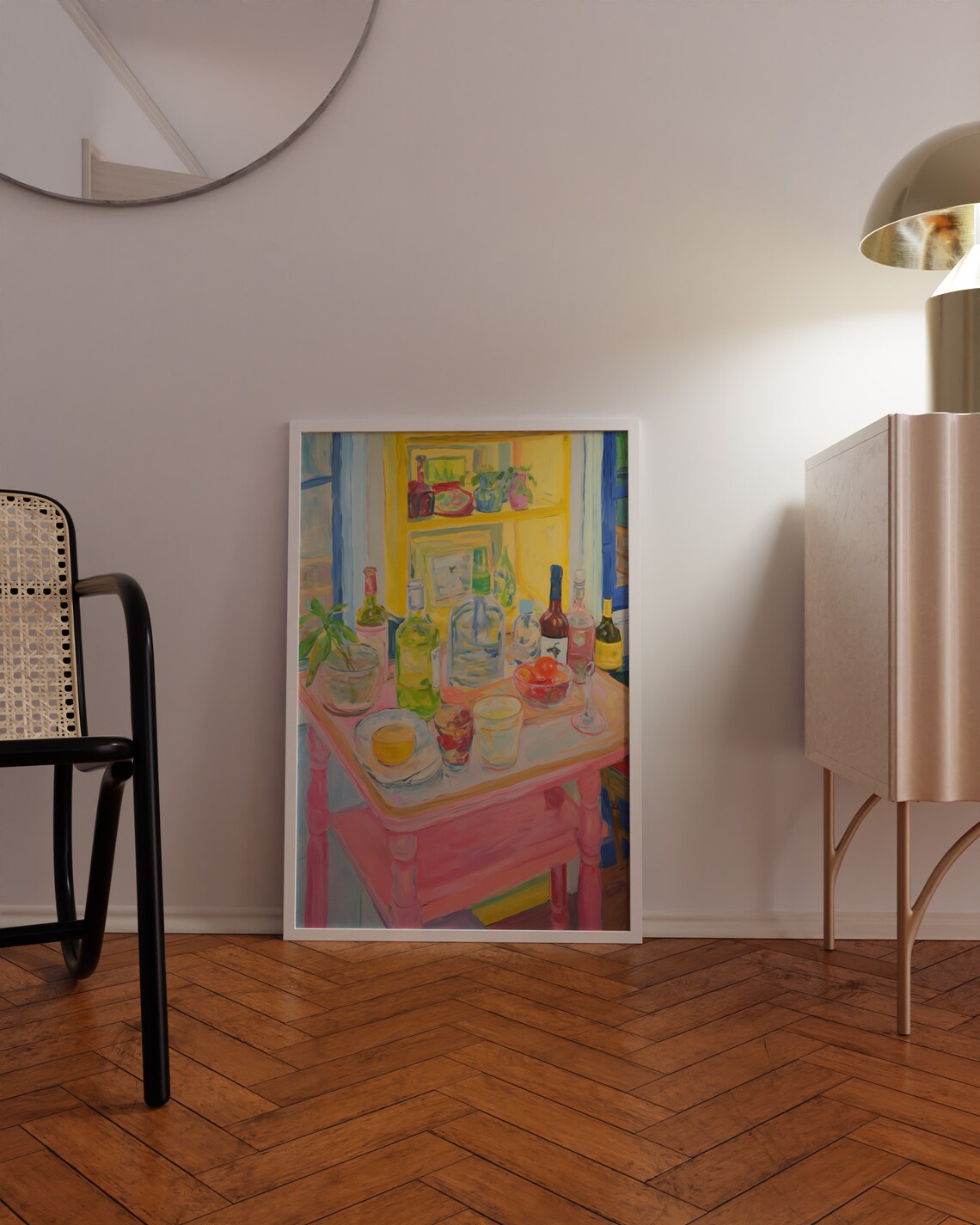 Colorful Bar Cart Still Life with Bottles and Cocktails Poster - Image 4