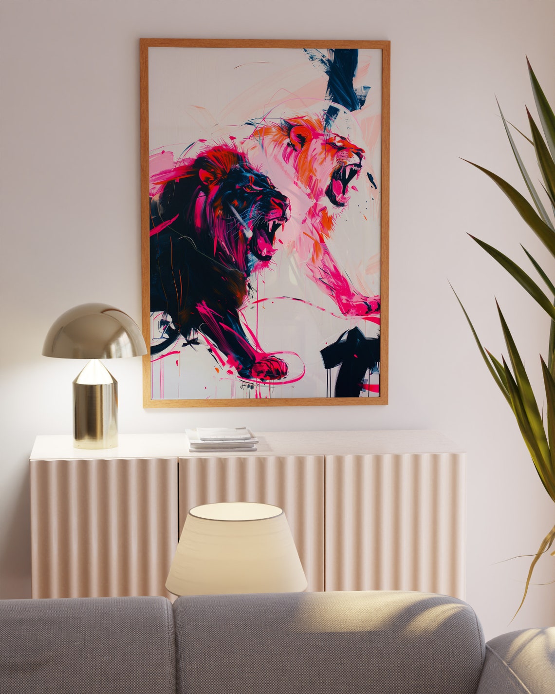 Two Roaring Big Cats Colorful Expressionist Wildlife Art Poster - Image 3