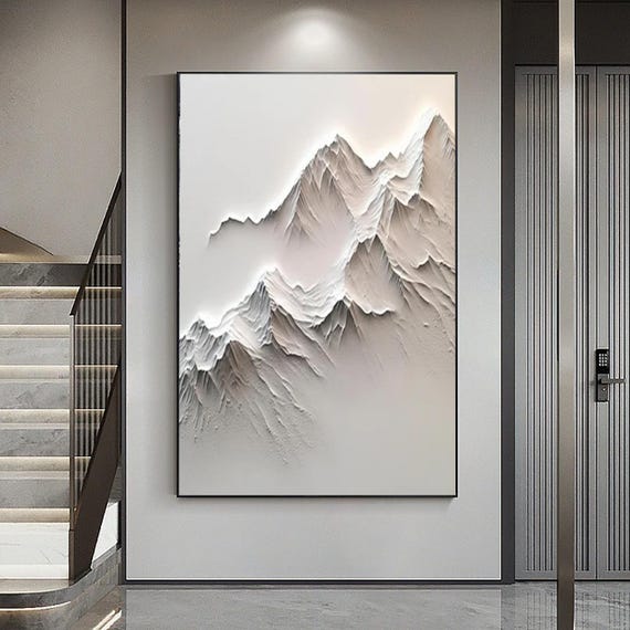 Original White Textured Wall Art Large White 3d Textured Mountain Original White Mountain Painting White Mountain Painting Home Decoration