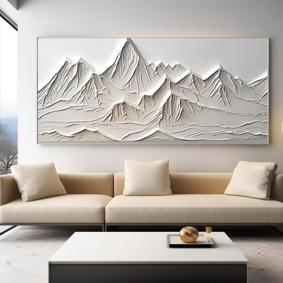 Original White Mountain Painting Abstract Hand Painted 3d Mountains Painting White Snow Mountain Painting Wall Art Decoration - Image 4