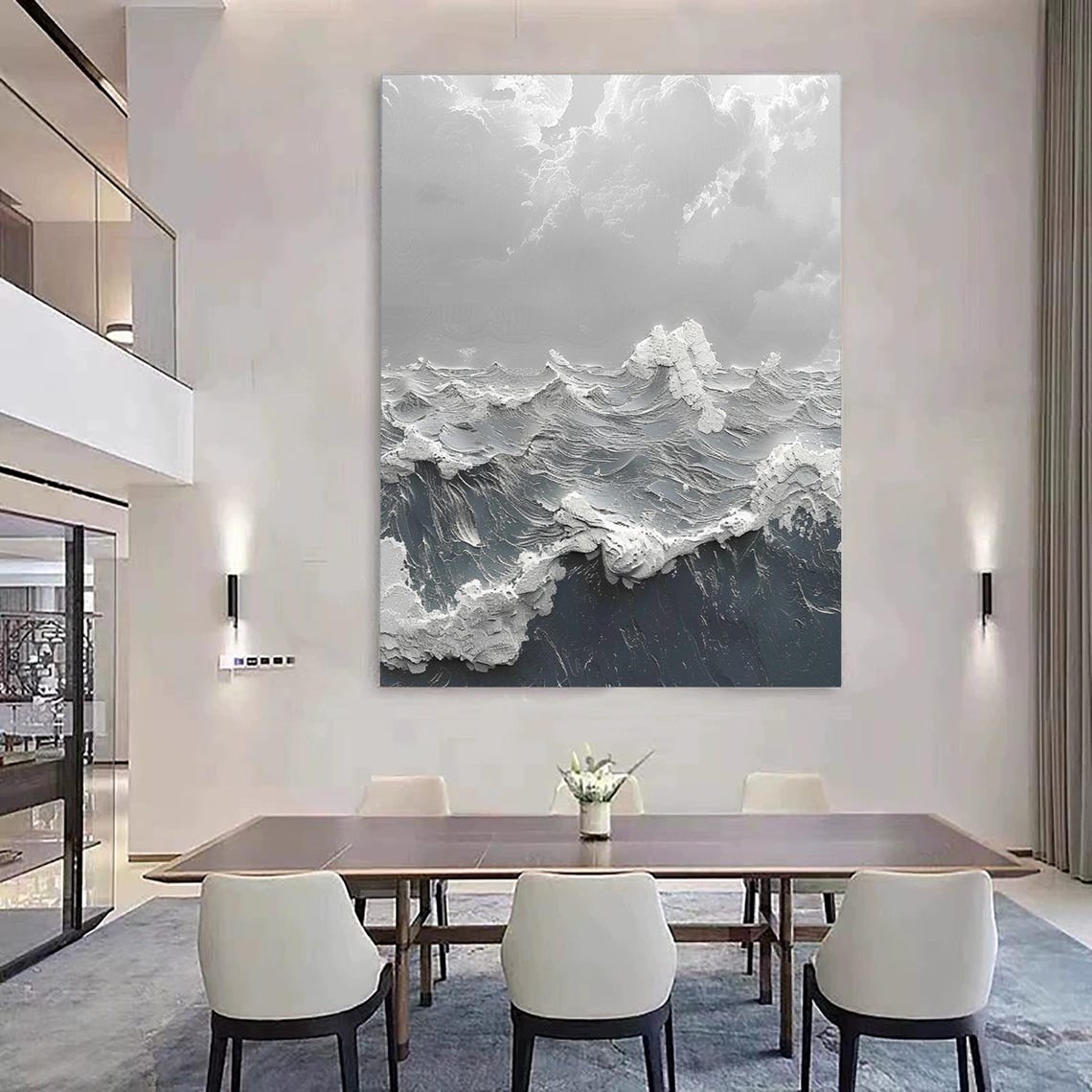 Dark Blue Sea White Foam Clouds Stormy Textured Vertical Ocean Poster - Image 3