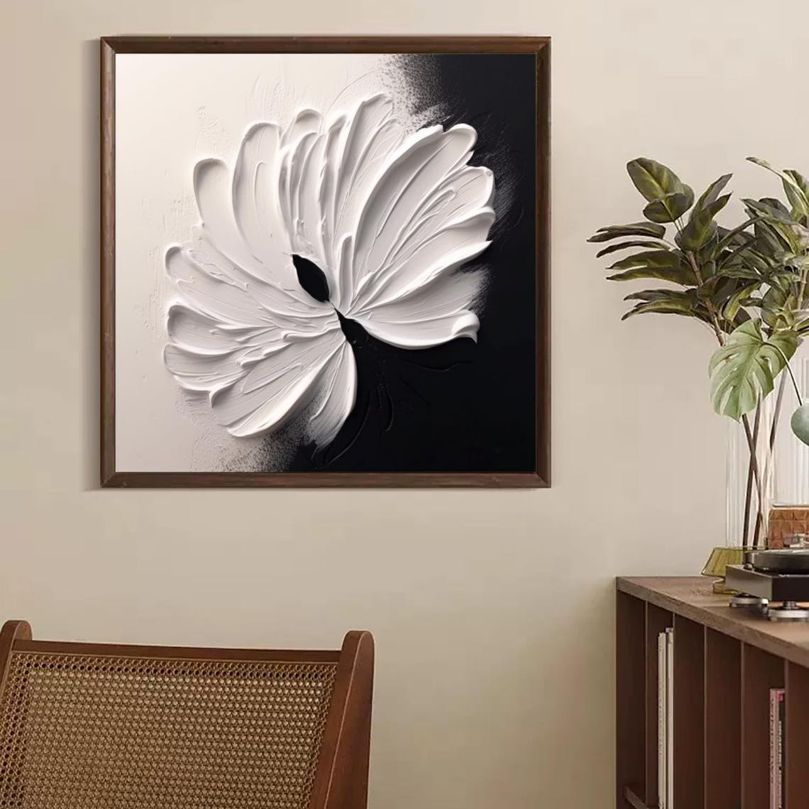 Black White Contrast Flower Relief Minimalist 3D Abstract Poster - Image 2