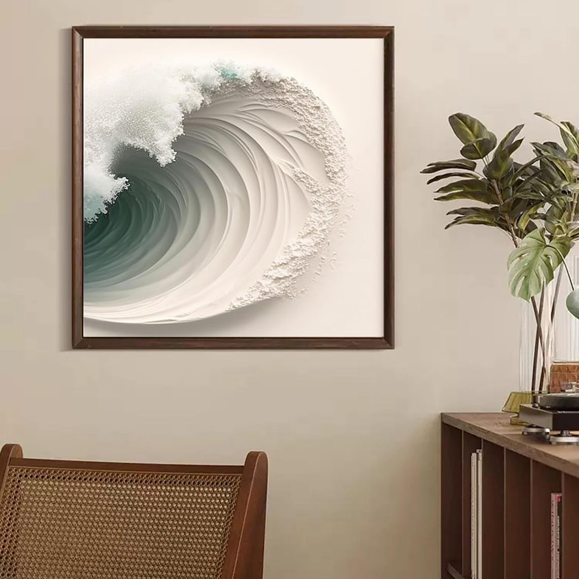 Green White Ocean Wave Curl Foam Abstract Textured Square Poster - Image 2