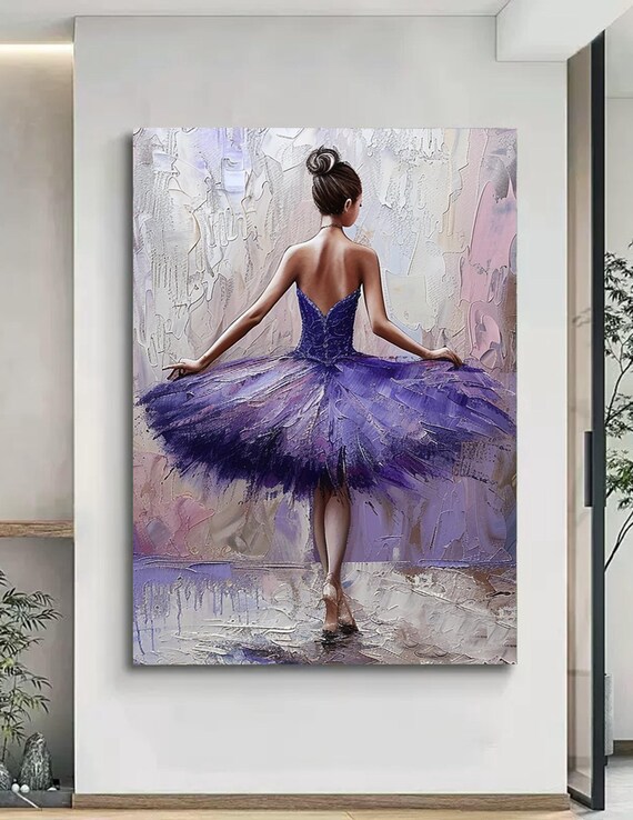Ballerina Purple Tutu Dress From Behind Oil Painting Dancer Art Poster