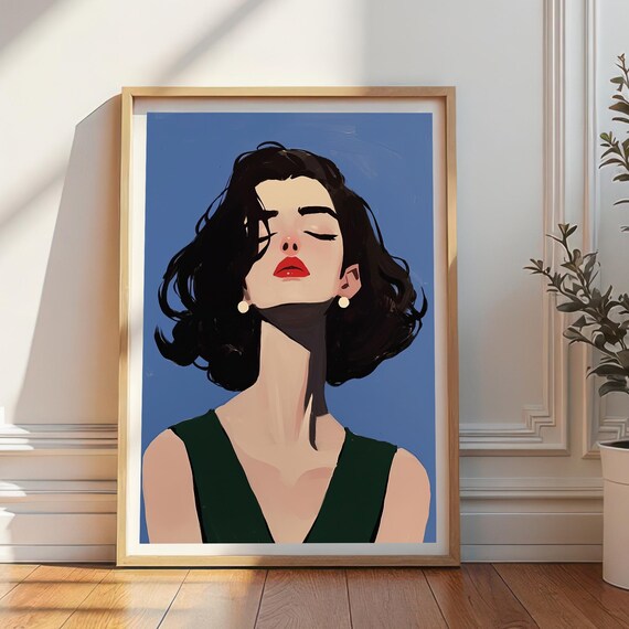 Crimson Serenity Feminine Art Print Elegant Woman Portrait Minimalist Beauty Wall Decor