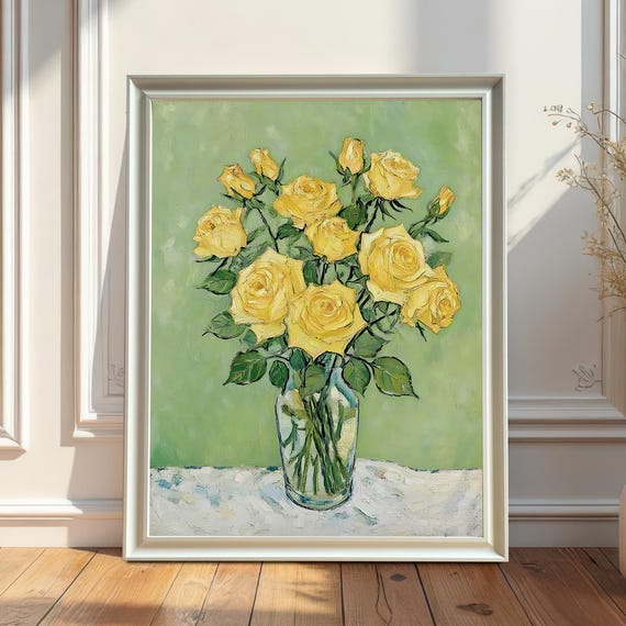Yellow Rose Bouquet in Vase Art Print