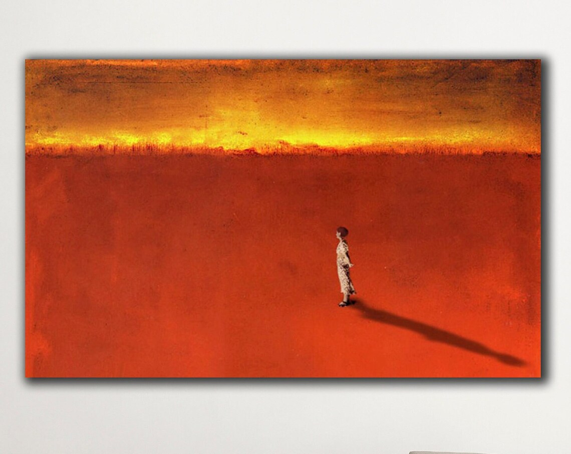 Lone Figure In Red Desert At Sunset Surreal Minimalist Canvas Art Poster