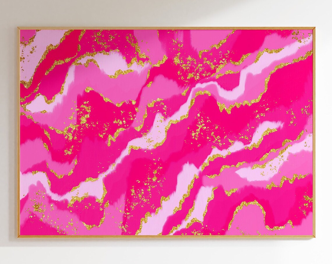 Hot Pink Abstract Painting, Preppy Room Decor