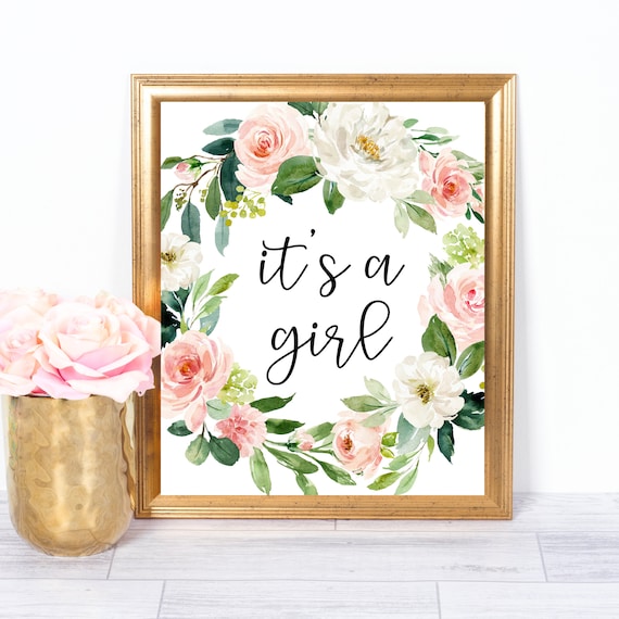 Its a Girl Floral Wreath Baby Shower Announcement Wall Poster