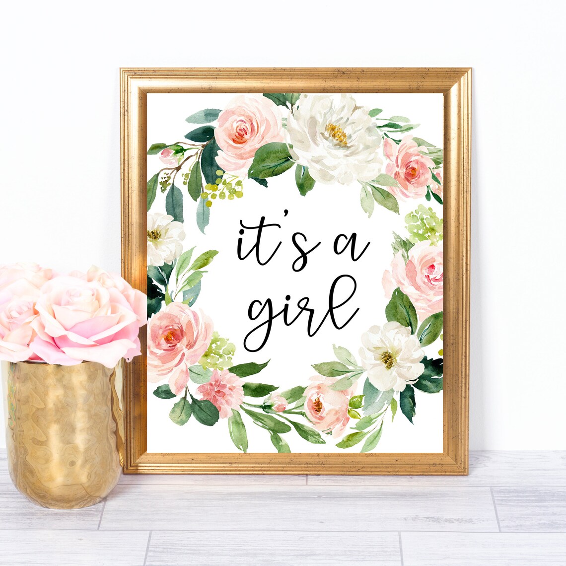 Its a Girl Floral Wreath Baby Shower Announcement Wall Poster