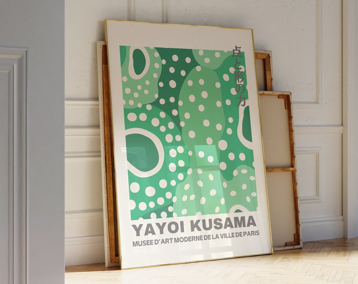 Yayoi Kusama Green White Polka Dots Paris Museum Scene Art Poster