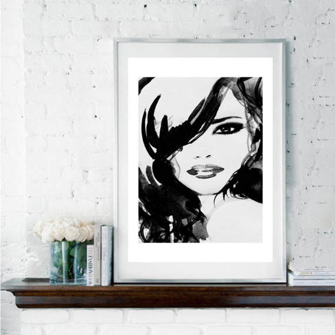 Black And White Ink Woman Portrait Fashion Sketch Poster Artwork