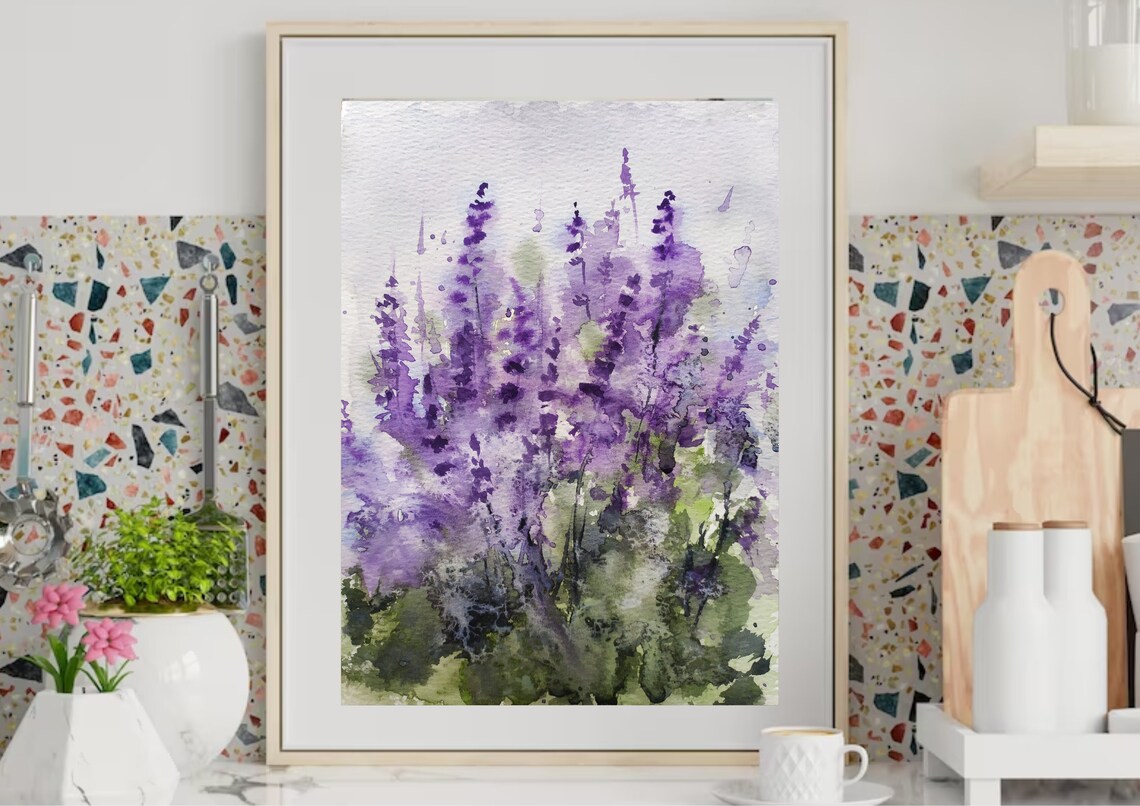 Lavender Painting Watercolor Lavender Art Botanical Art Print Flowers Abstract Painting Floral Wall Art Farmhouse Wall Decor Lavender Print - Image 4