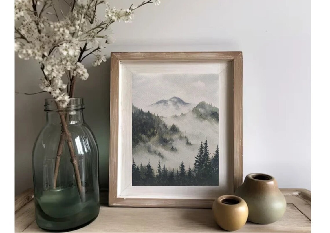 Misty Mountain Pine Forest Oregon Landscape Art Print - Image 6