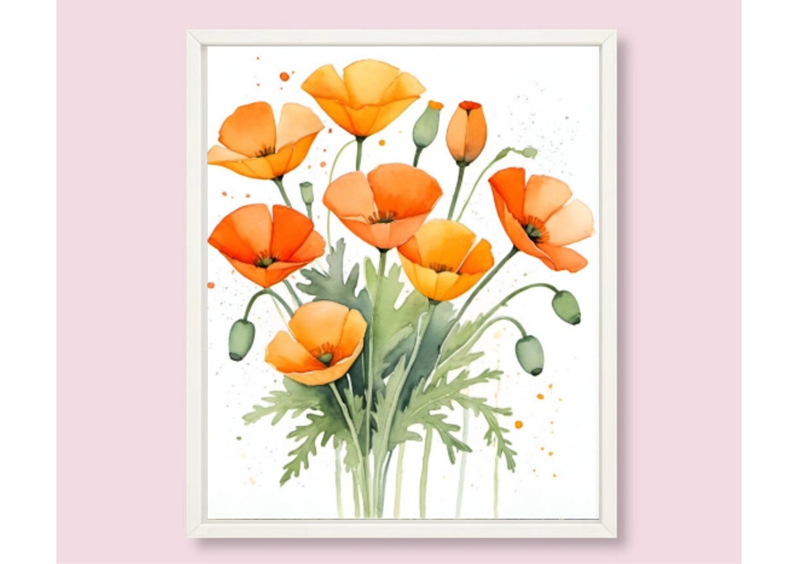 California Poppies Painting Orange Poppies Watercolor Art Print Orange Poppy Flowers Wall Art Watercolor Floral Art Neutral Botanical Art - Image 6