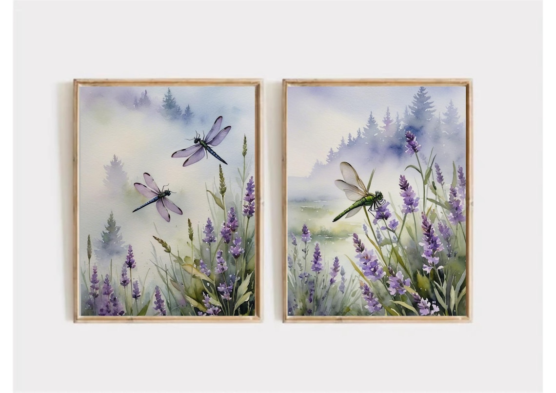 Dragonfly Watercolor Art Print, Lavender Meadow - Image 5