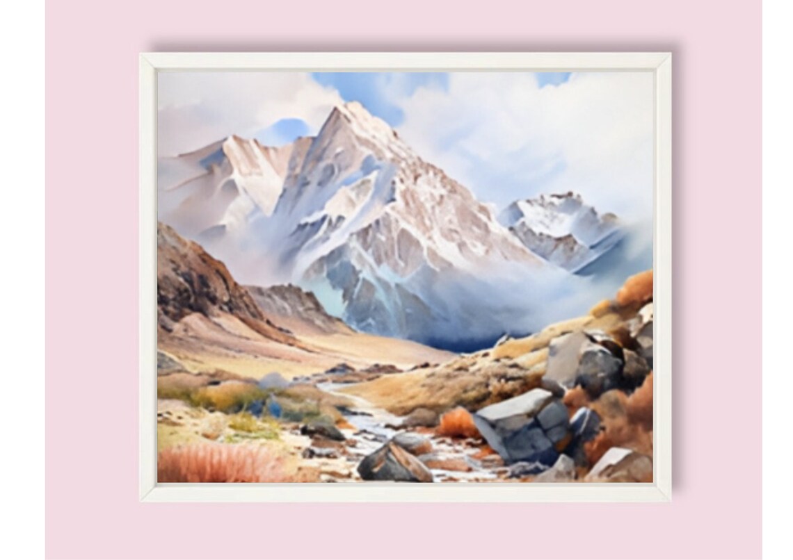 Tibetan Mountain Painting Himalayas Watercolor Art Print Everest Wall Art Panoramic Mountain Watercolor Landscape Art Everest Travel Poster - Image 6