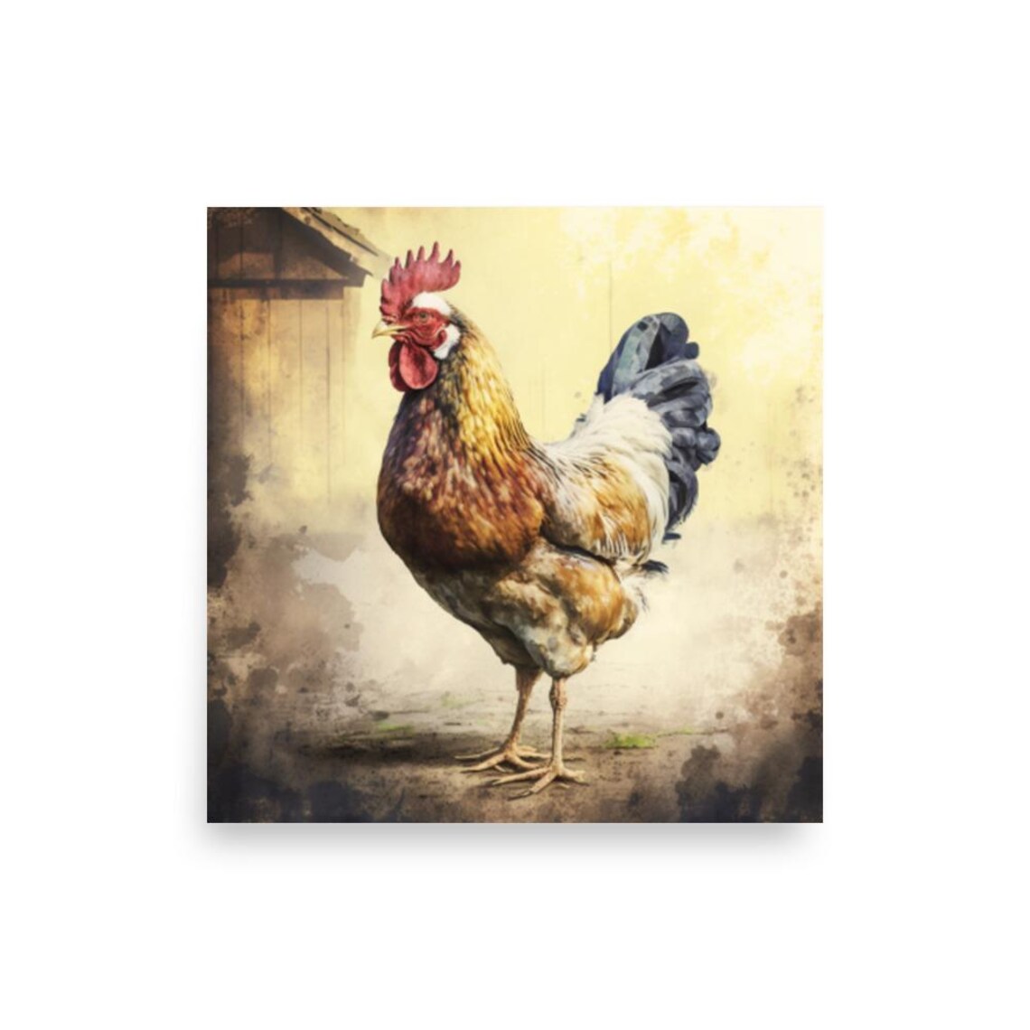 Proud Farmyard Rooster Portrait Watercolor Bird Rustic Farm Poster - Image 2