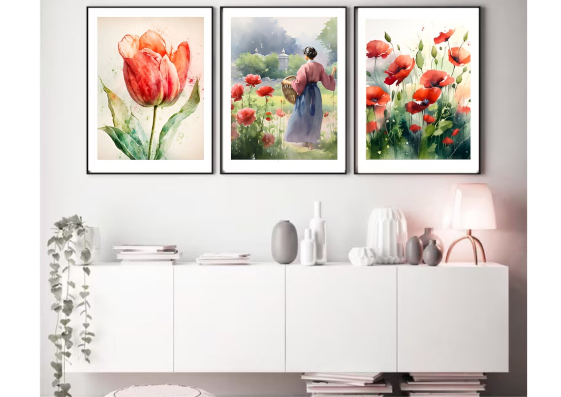 Red Poppies Dancing in a Sunlit Meadow Watercolor Floral Poster - Image 4