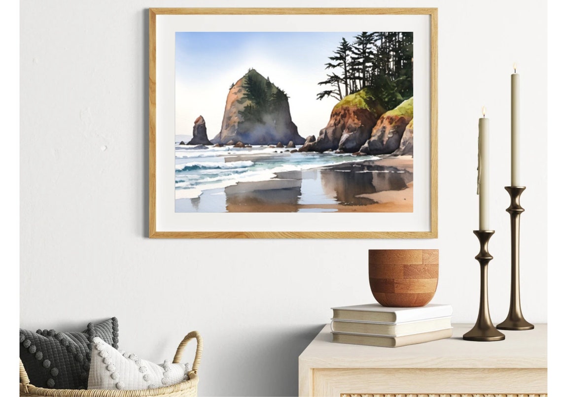 Cannon Beach Haystack Rock Seaside Oregon Coast Watercolor Poster - Image 4