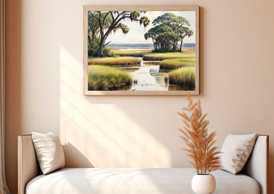 Marsh Painting Charleston Lowcountry Watercolor Art Print Salt Marsh Wall Art South Carolina Lowcountry Landscape Poster Trees In Swamp Art - Image 2