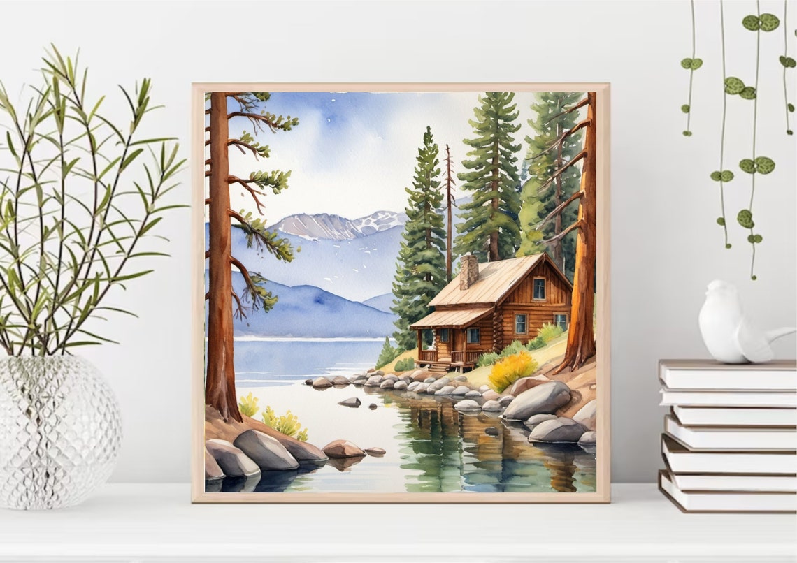 Redfish Lake Painting Lake Cabin Watercolor Art Print Idaho Landscape Wall Art Mountain Lake Art Lake House Artwork Pine Trees Large Poster - Image 5