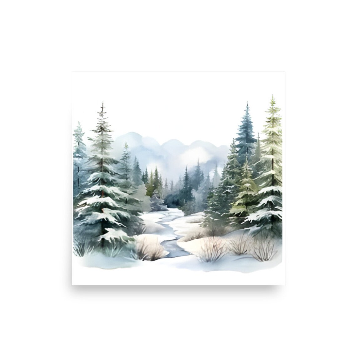 Washington Winter Landscape Watercolor Art Print - Image 3