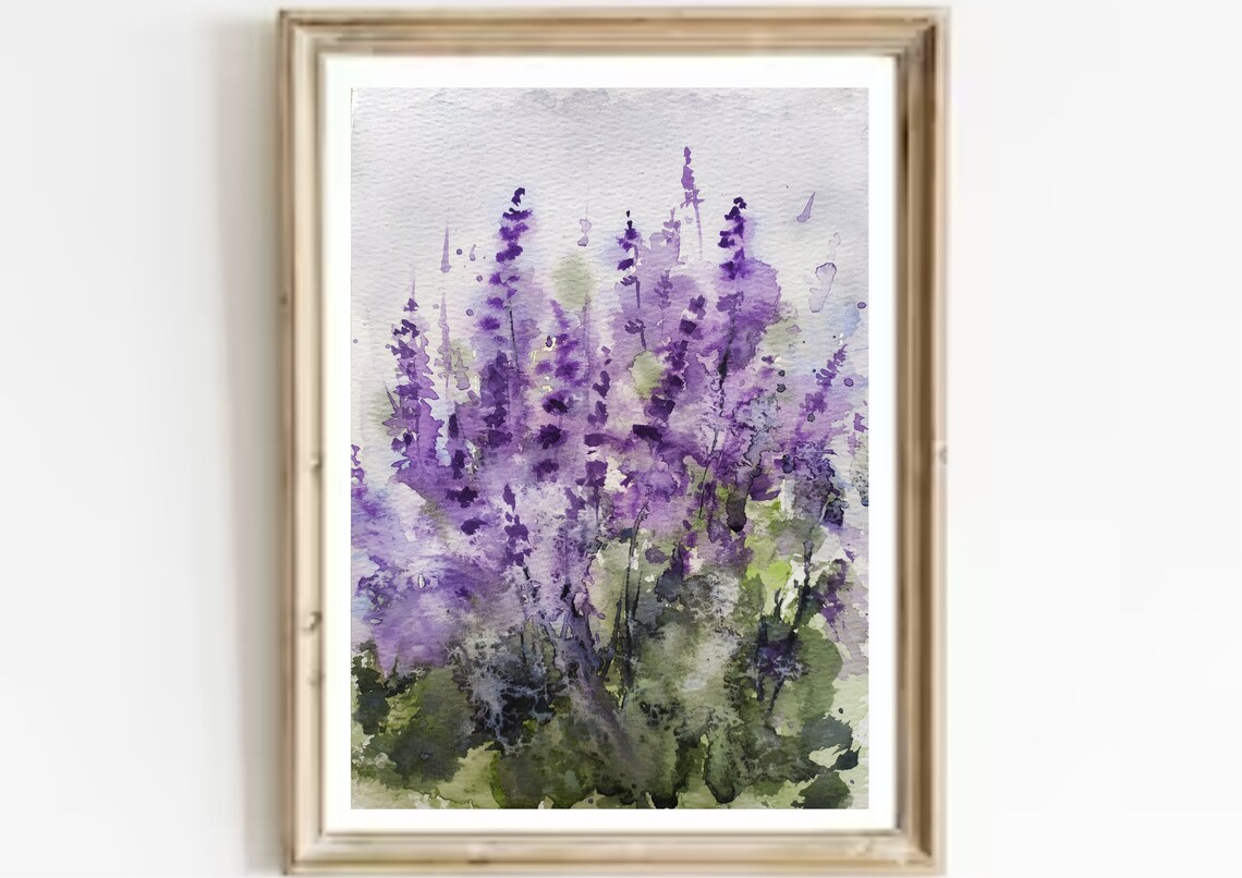 Lavender Painting Watercolor Lavender Art Botanical Art Print Flowers Abstract Painting Floral Wall Art Farmhouse Wall Decor Lavender Print - Image 3