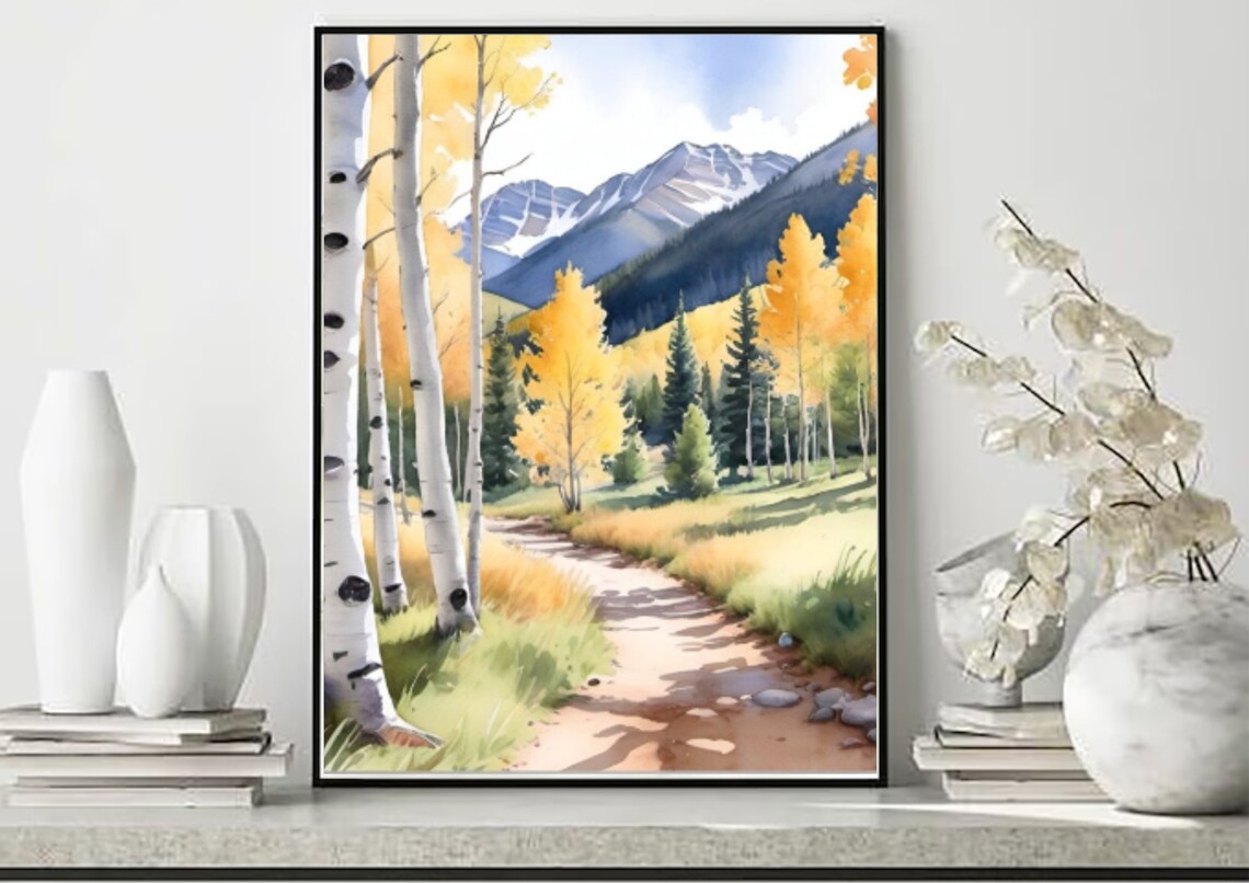 Colorado Autumn Aspen Trail Golden Fall Foliage Watercolor Poster - Image 5