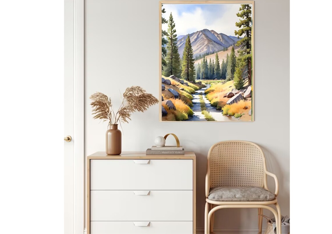 Idaho Mountain Landscape Watercolor Art Print - Image 2