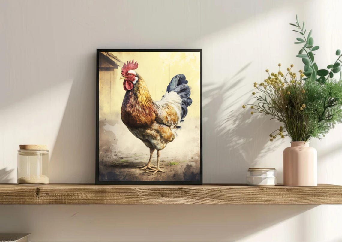 Rooster Painting Farm Bird Watercolor Art Print Animal Portrait Art Farmhouse Wall Decor Birds Lovers Gifts Rooster Watercolor Poster - Image 6