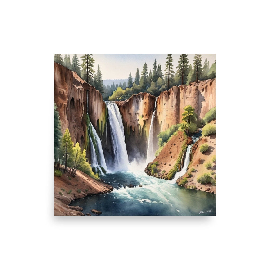 Burney Falls Waterfalls Wide Canyon Watercolor State Park Art Poster - Image 3