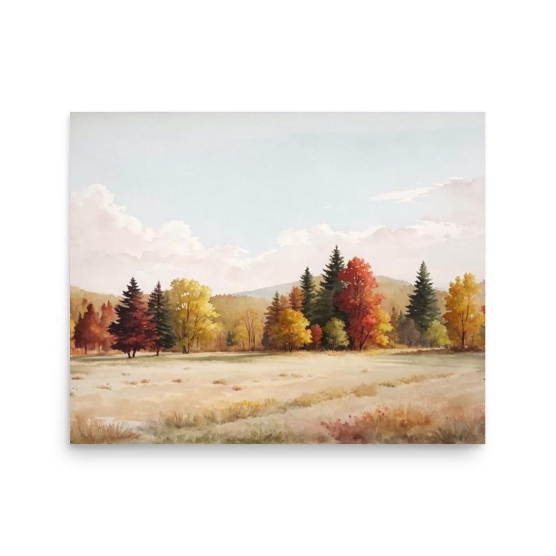 Autumn Forest Meadow Watercolor Fall Trees Panoramic Landscape Poster - Image 3