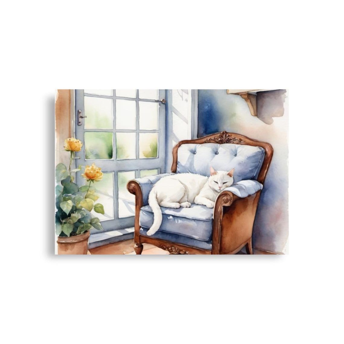Cat Painting White Cat Sleeping On An Armchair Watercolor Art Print Animal Wall Art Pet Portrait Art Poster Animals Lovers Gifts - Image 2