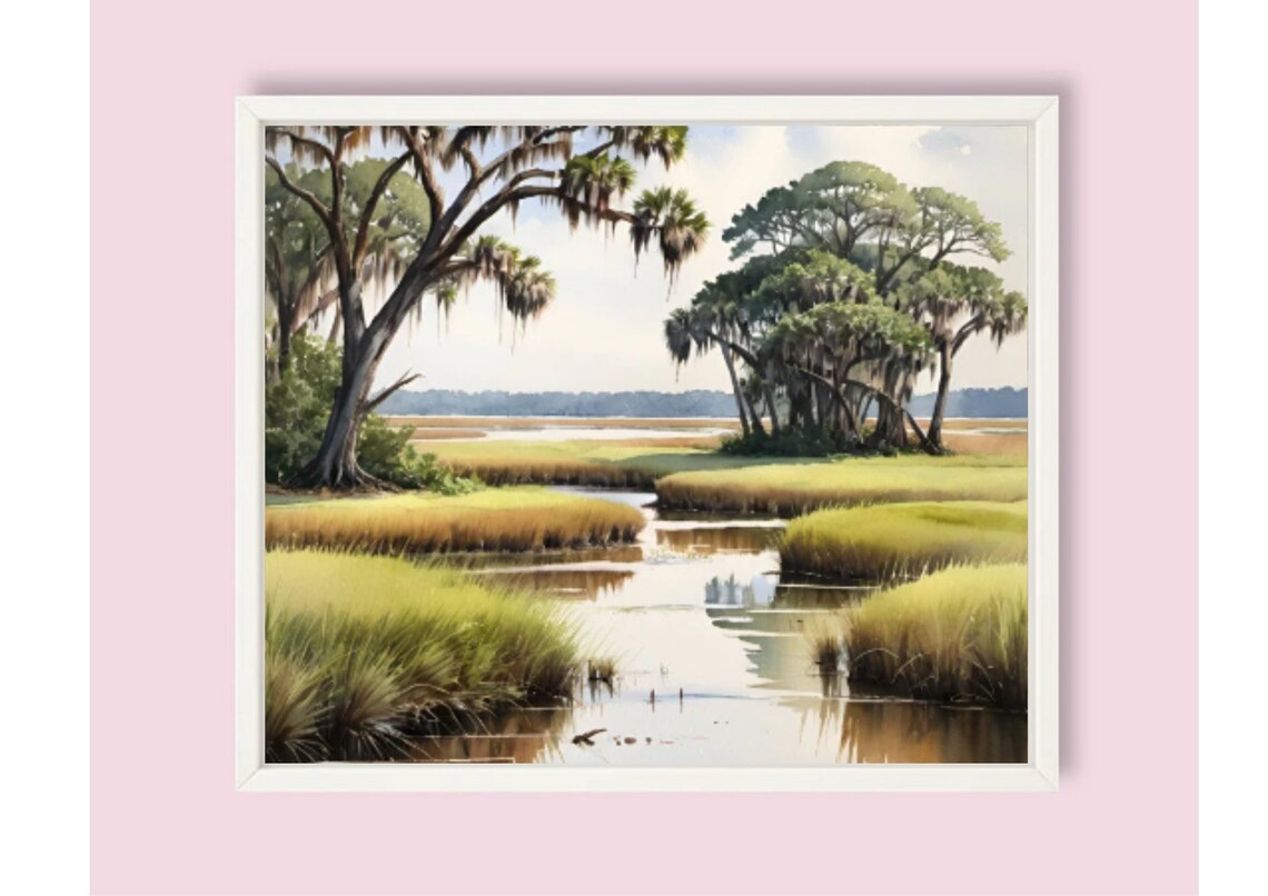 Charleston Salt Marsh Live Oaks Moss Watercolor Lowcountry Art Poster - Image 6