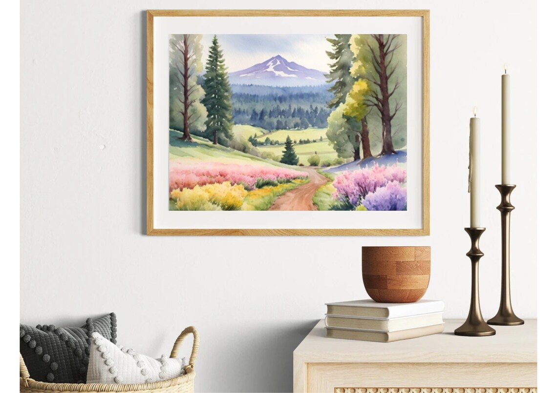 Mount Hood Watercolor Art Print, Oregon Mountain Valley - Image 5