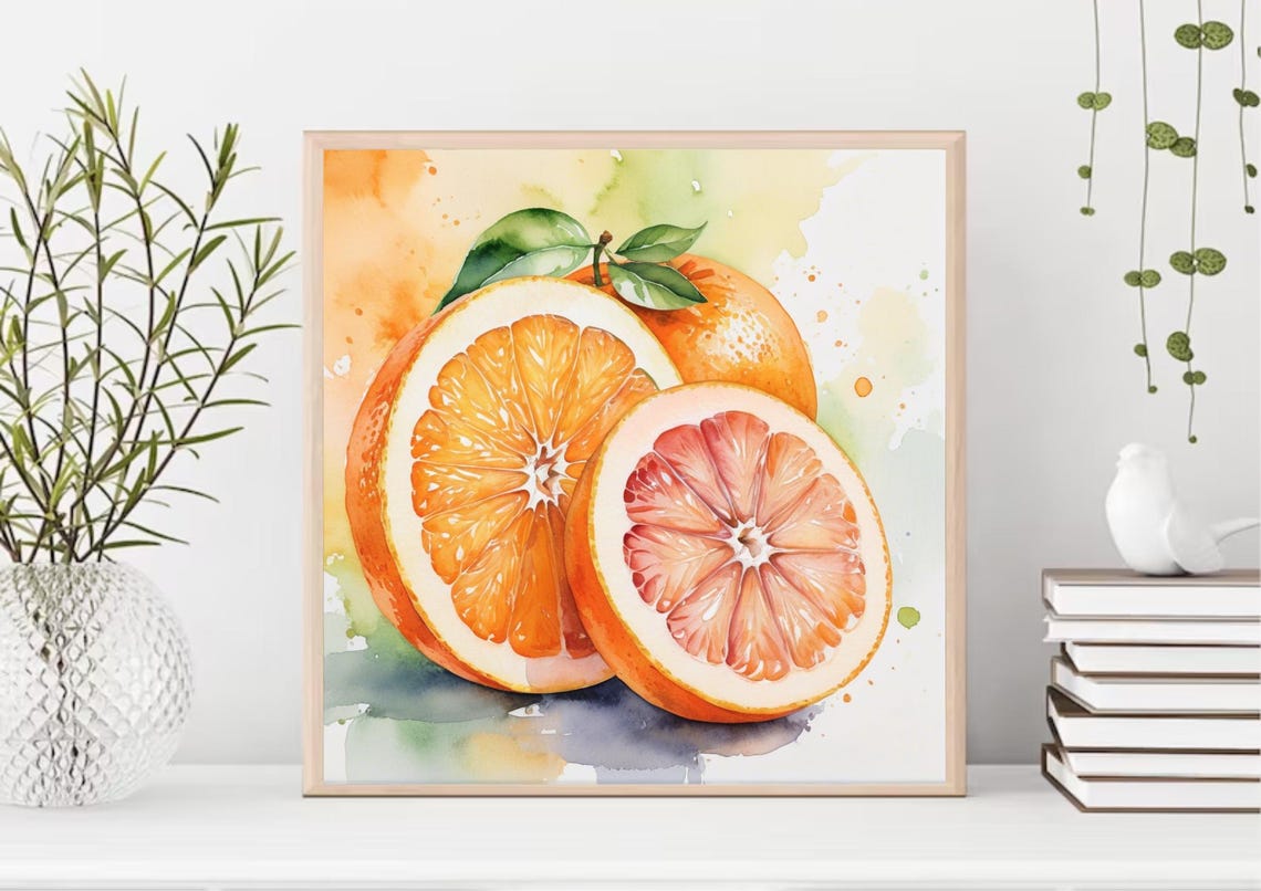 Sliced Orange And Pink Grapefruit Halves Watercolor Kitchen Poster - Image 3