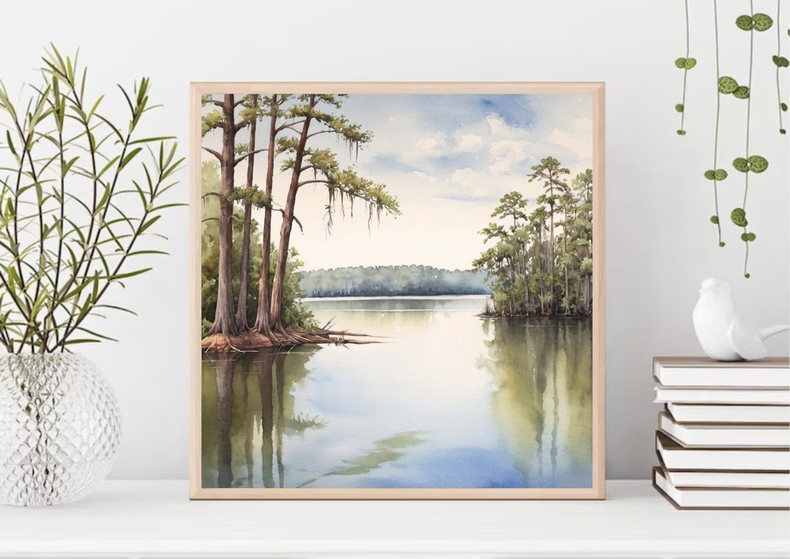 Lake Martin Painting Louisiana Landscape Watercolor Print Louisianas Swamplands Wall Art Southesteren Wetlands Art New Orleans Landscape - Image 4