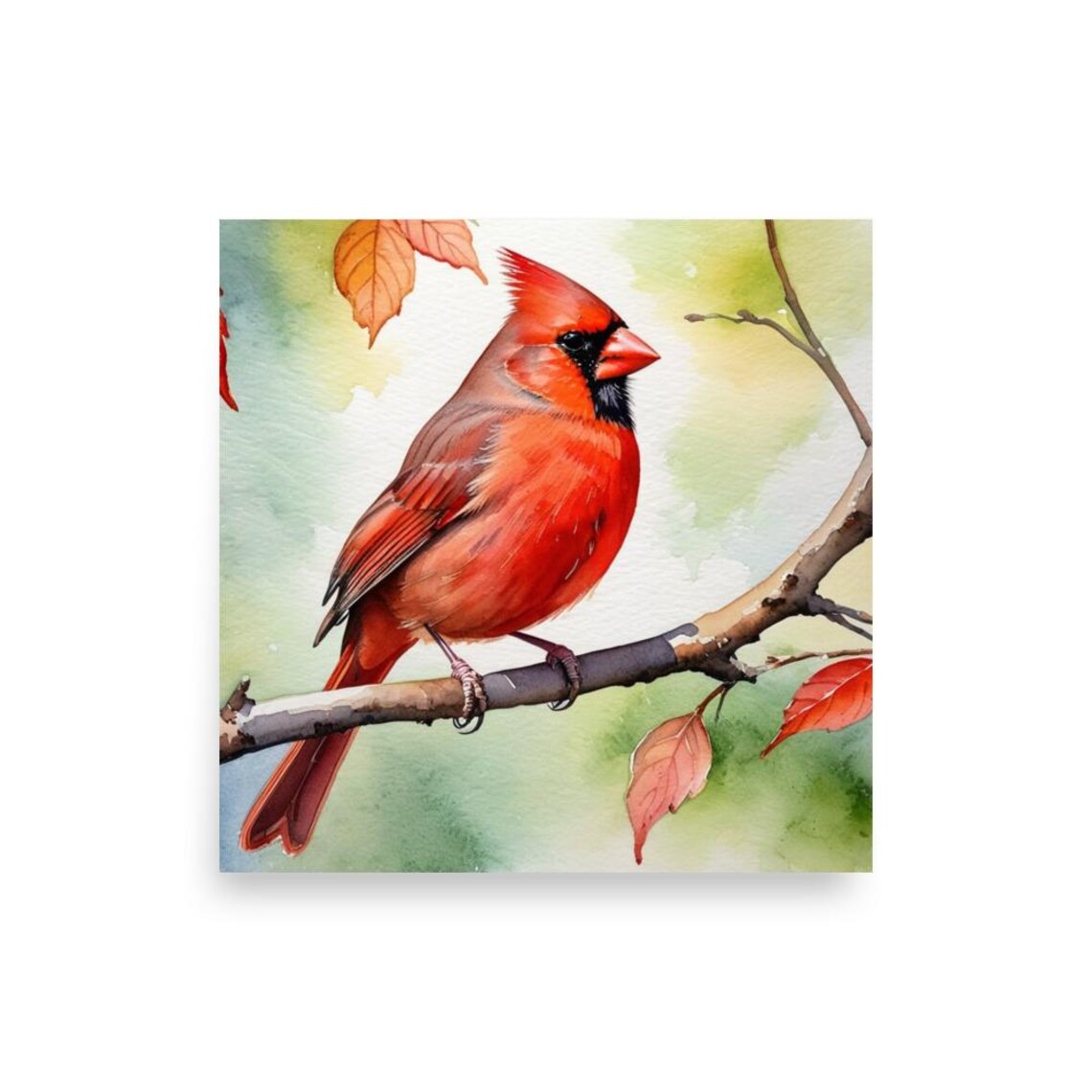 Red Cardinal Watercolor Art Print, Autumn Branch - Image 2